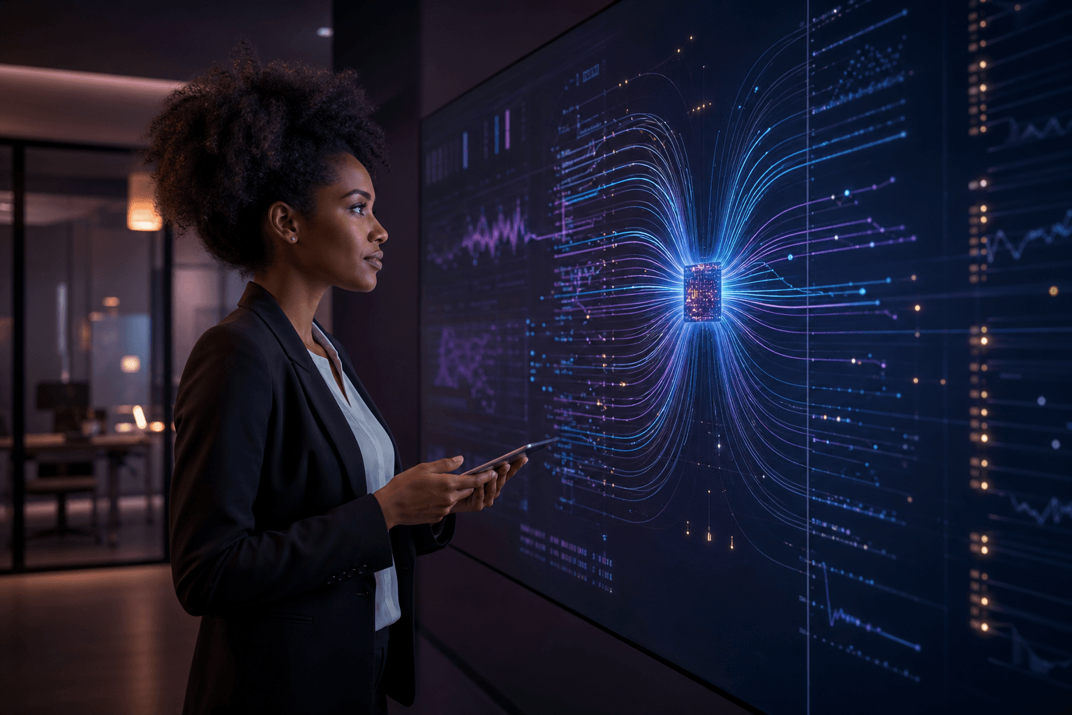 Flowing data streams connecting to an artificial intelligence core