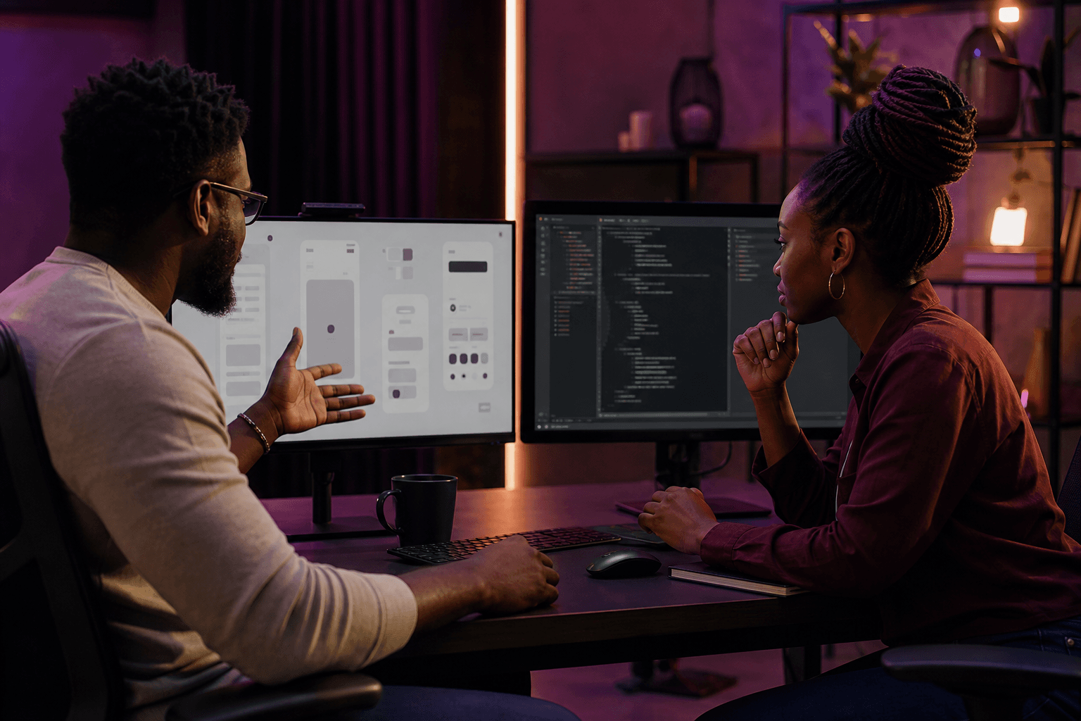 Modern software product workspace with interface design and application code